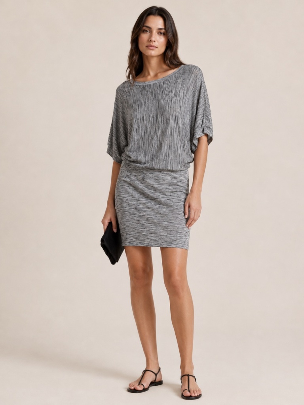 REISS Sabra Gray Blouson Knit Dress Batwing Sleeves Size 6